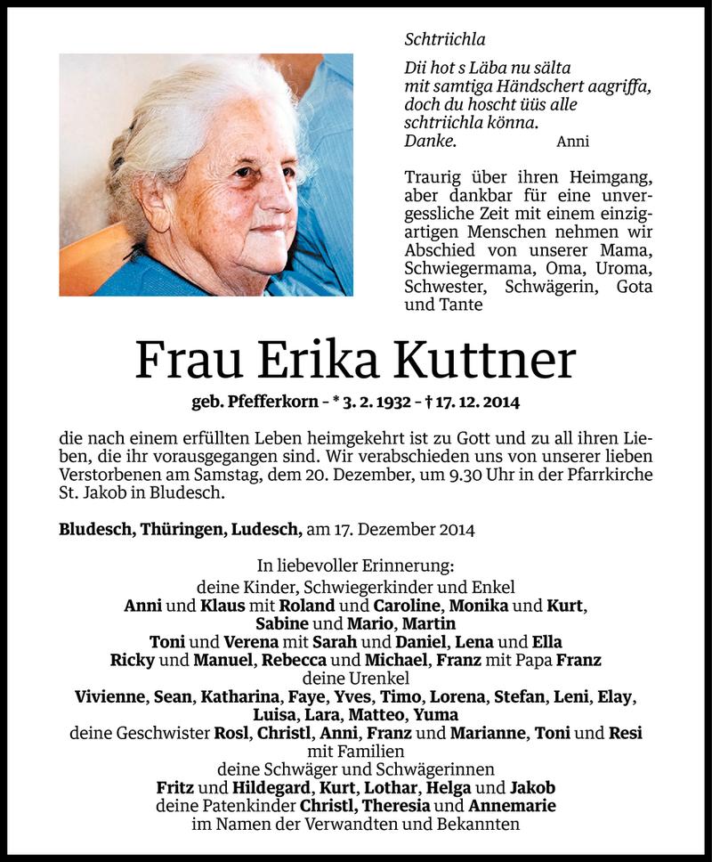  Todesanzeige für Erika Kuttner vom 18.12.2014 aus Vorarlberger Nachrichten