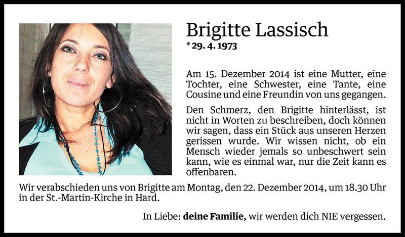  Todesanzeige für Brigitte Lassisch vom 19.12.2014 aus Vorarlberger Nachrichten