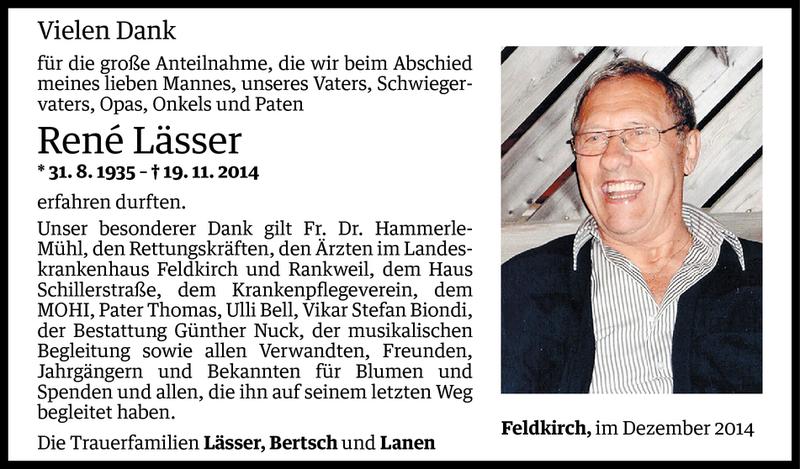  Todesanzeige für Rene Lässer vom 21.12.2014 aus Vorarlberger Nachrichten