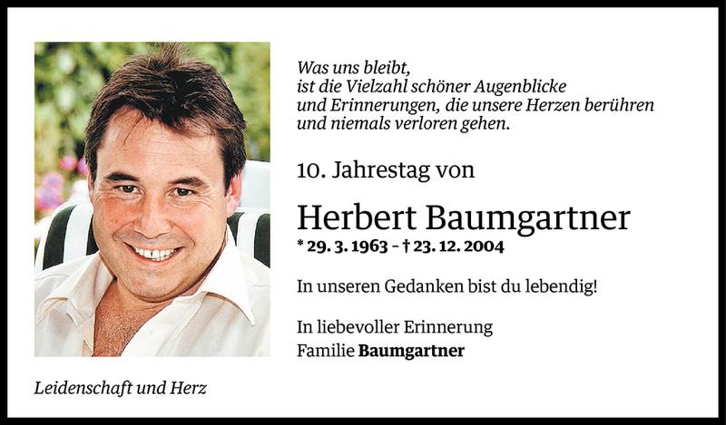  Todesanzeige für Herbert Baumgartner vom 22.12.2014 aus Vorarlberger Nachrichten