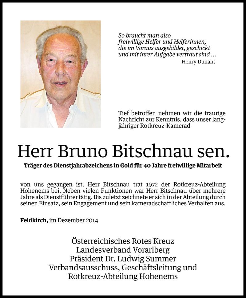  Todesanzeige für Bruno Bitschnau vom 23.12.2014 aus Vorarlberger Nachrichten