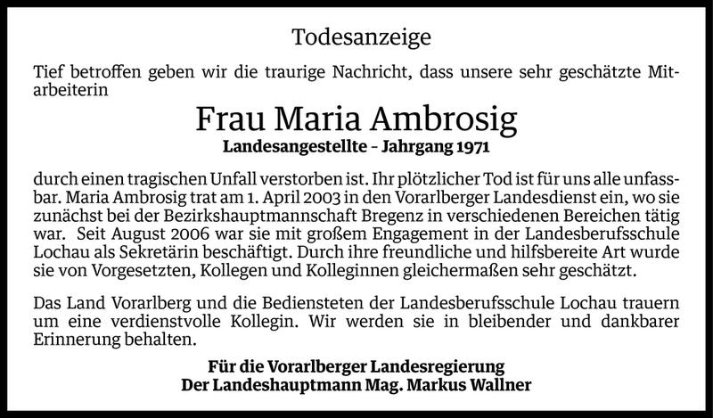  Todesanzeige für Maria Ambrosig vom 26.12.2014 aus Vorarlberger Nachrichten