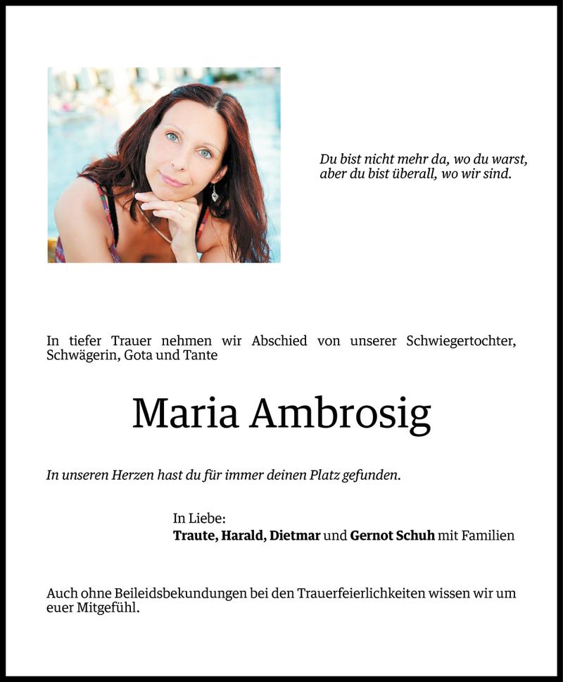  Todesanzeige für Maria Ambrosig vom 26.12.2014 aus Vorarlberger Nachrichten