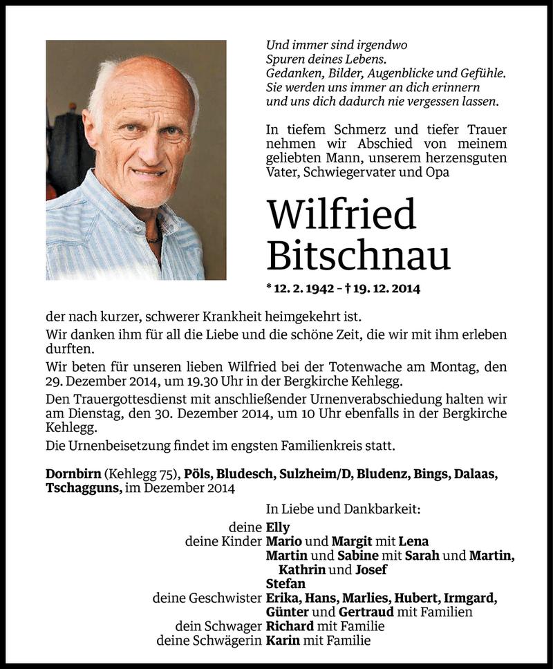  Todesanzeige für Wilfried Bitschnau vom 26.12.2014 aus Vorarlberger Nachrichten