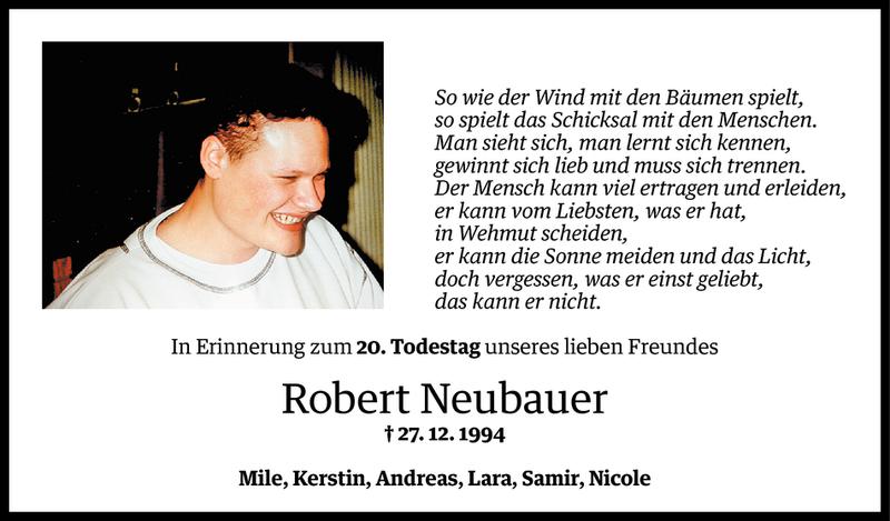  Todesanzeige für Robert Neubauer vom 26.12.2014 aus Vorarlberger Nachrichten