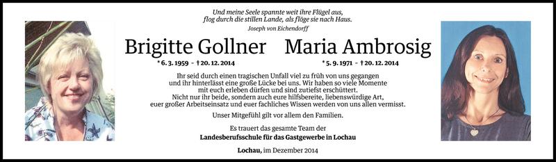  Todesanzeige für Maria Ambrosig vom 27.12.2014 aus Vorarlberger Nachrichten