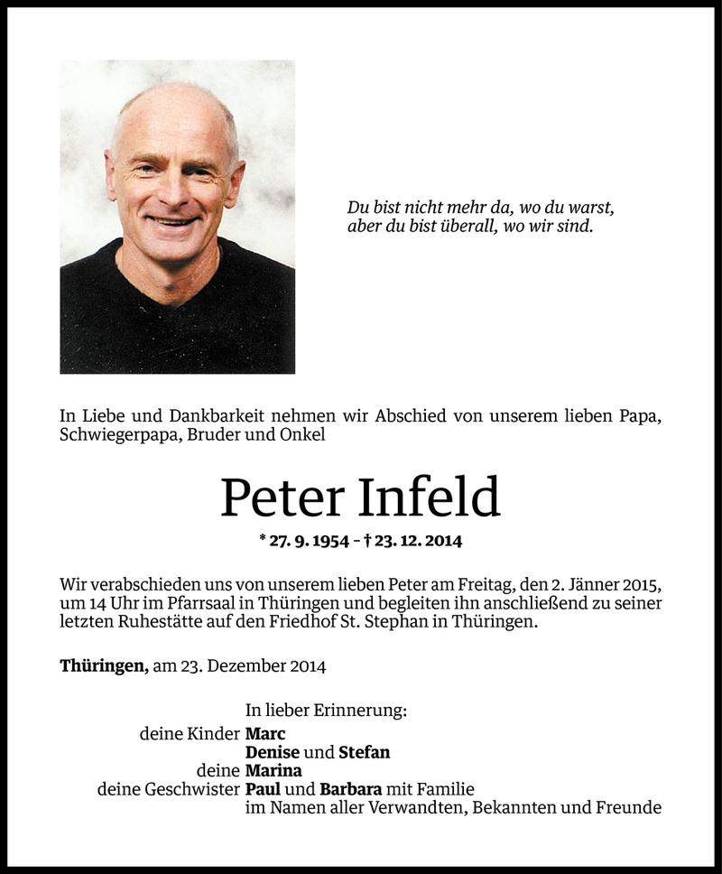  Todesanzeige für Peter Infeld vom 28.12.2014 aus Vorarlberger Nachrichten