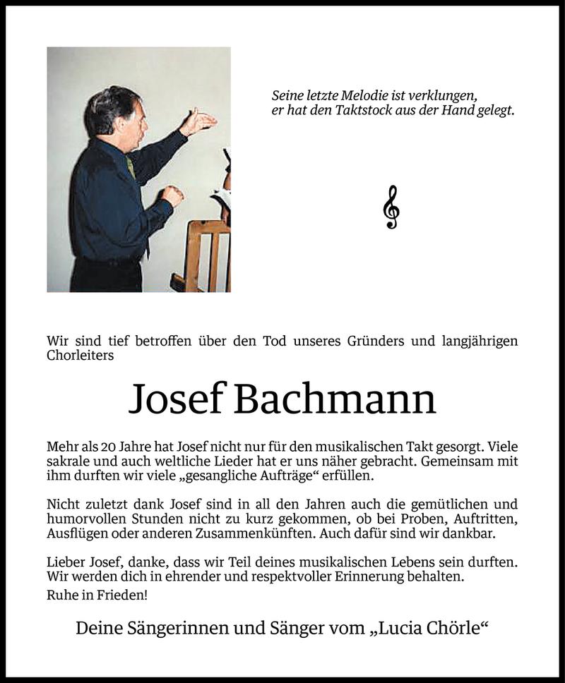  Todesanzeige für Josef Bachmann vom 28.12.2014 aus Vorarlberger Nachrichten