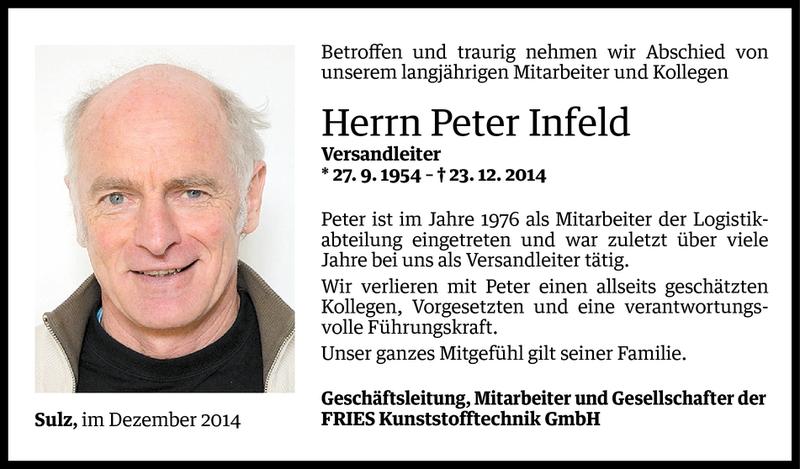  Todesanzeige für Peter Infeld vom 29.12.2014 aus Vorarlberger Nachrichten