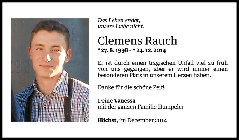  Todesanzeige für Clemens Rauch vom 29.12.2014 aus Vorarlberger Nachrichten