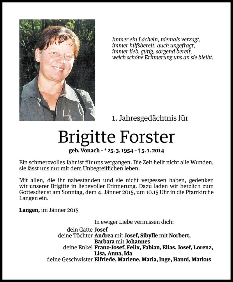  Todesanzeige für Brigitte Forster vom 01.01.2015 aus Vorarlberger Nachrichten