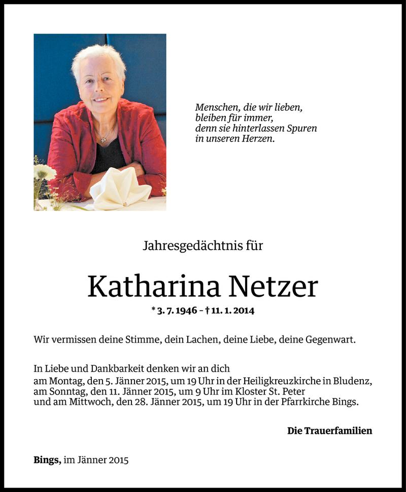  Todesanzeige für Katharina Netzer vom 03.01.2015 aus Vorarlberger Nachrichten