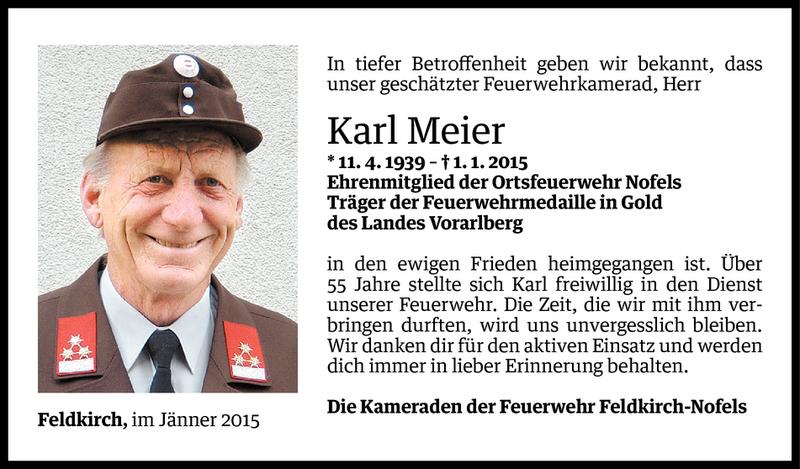  Todesanzeige für Karl Meier vom 06.01.2015 aus Vorarlberger Nachrichten