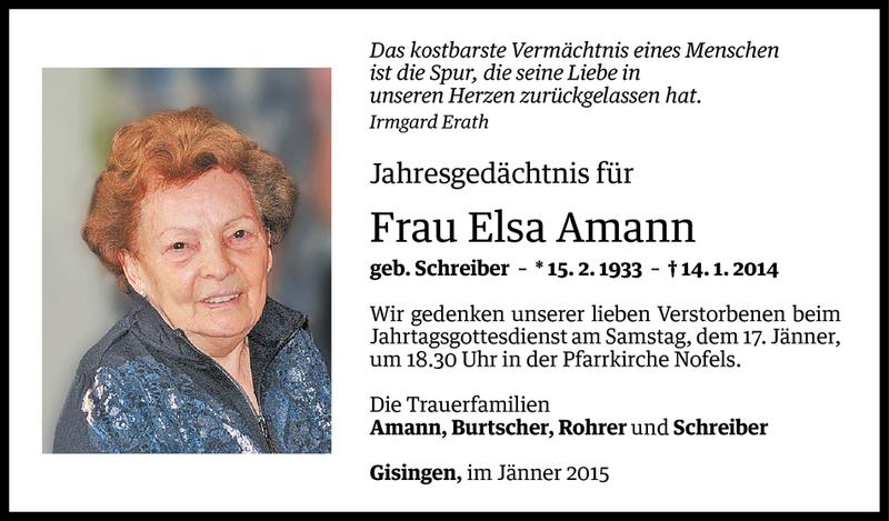  Todesanzeige für Elsa Amann vom 14.01.2015 aus Vorarlberger Nachrichten
