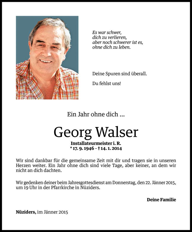  Todesanzeige für Georg Walser vom 16.01.2015 aus Vorarlberger Nachrichten