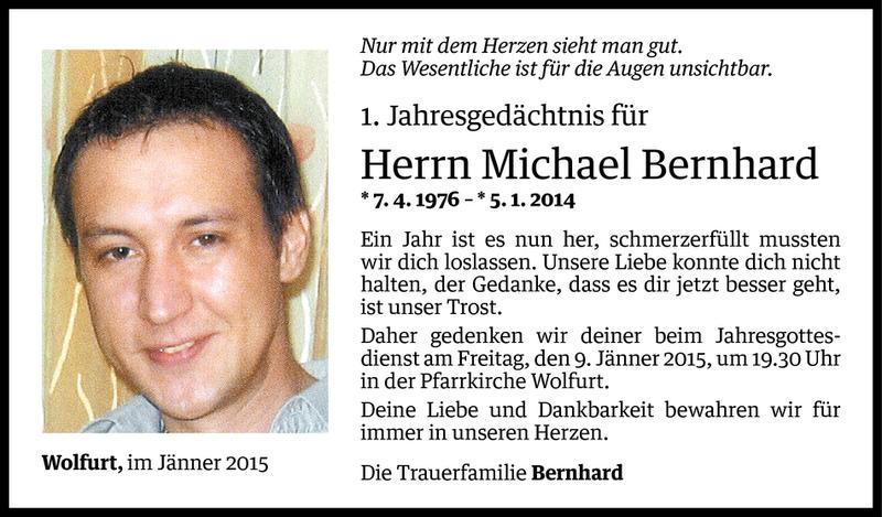  Todesanzeige für Michael Bernhard vom 08.01.2015 aus Vorarlberger Nachrichten