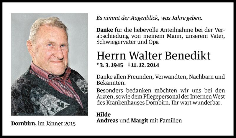  Todesanzeige für Walter Benedikt vom 08.01.2015 aus Vorarlberger Nachrichten