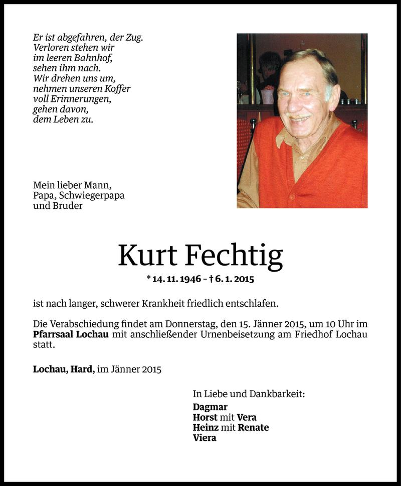  Todesanzeige für Kurt Fechtig vom 11.01.2015 aus Vorarlberger Nachrichten