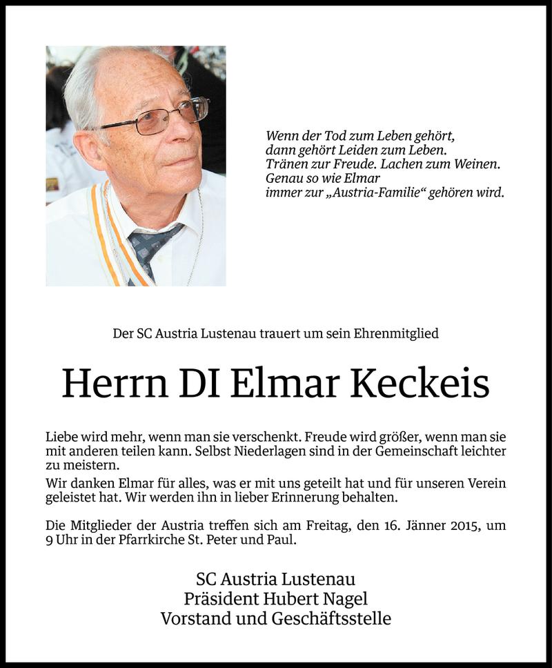  Todesanzeige für Elmar Keckeis vom 14.01.2015 aus Vorarlberger Nachrichten