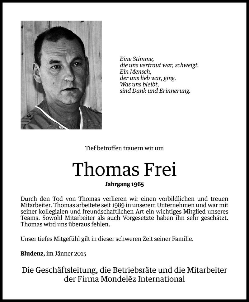  Todesanzeige für Thomas Frei vom 17.01.2015 aus Vorarlberger Nachrichten
