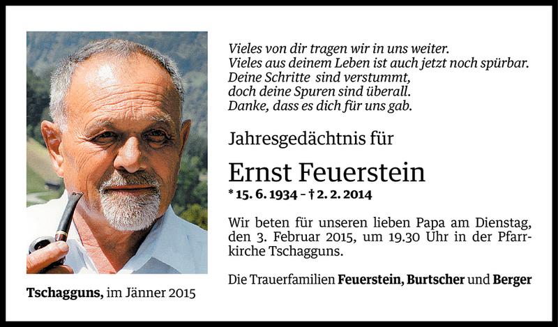  Todesanzeige für Ernst Feuerstein vom 30.01.2015 aus Vorarlberger Nachrichten