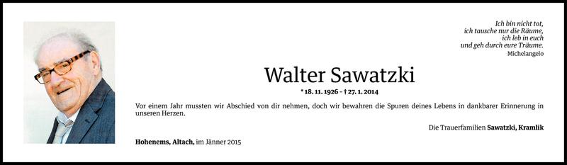  Todesanzeige für Walter Sawatzki vom 23.01.2015 aus Vorarlberger Nachrichten