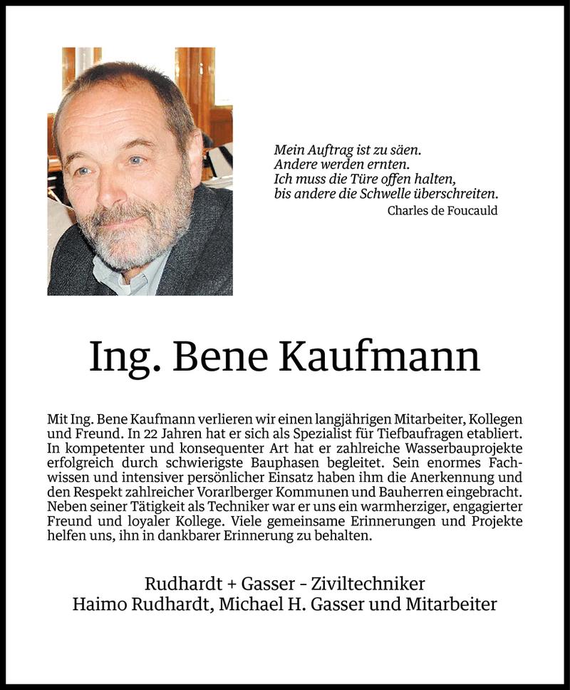  Todesanzeige für Bene Kaufmann vom 19.01.2015 aus Vorarlberger Nachrichten