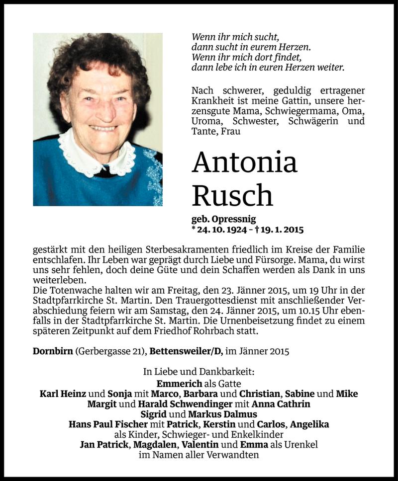  Todesanzeige für Antonia Rusch vom 20.01.2015 aus Vorarlberger Nachrichten