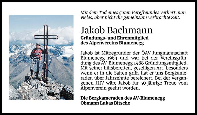  Todesanzeige für Jakob Bachmann vom 20.01.2015 aus Vorarlberger Nachrichten