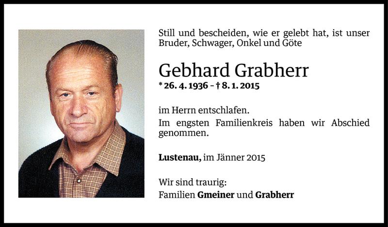  Todesanzeige für Gebhard Grabherr vom 22.01.2015 aus Vorarlberger Nachrichten