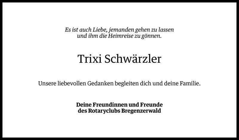  Todesanzeige für Beatrix Schwärzler vom 21.01.2015 aus Vorarlberger Nachrichten