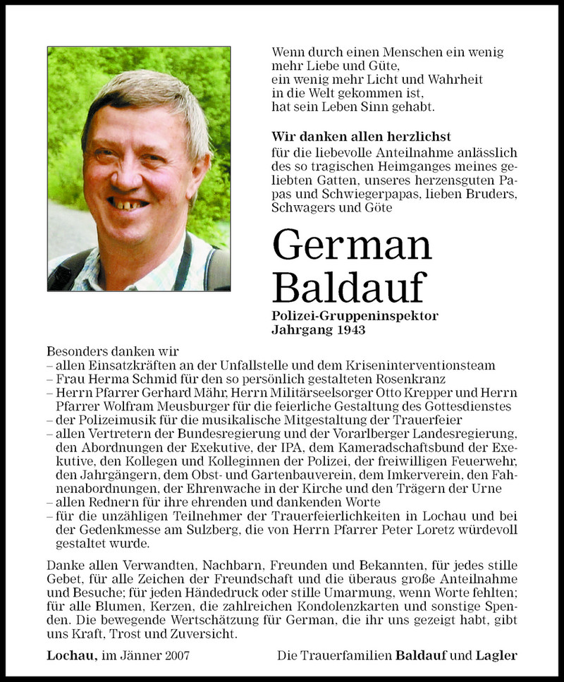  Todesanzeige für German Baldauf vom 20.01.2007 aus Vorarlberger Nachrichten