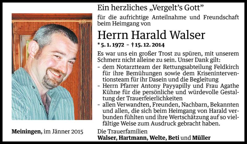  Todesanzeige für Harald Walser vom 23.01.2015 aus Vorarlberger Nachrichten