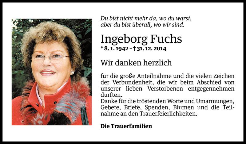  Todesanzeige für Ingeborg Fuchs vom 04.02.2015 aus Vorarlberger Nachrichten