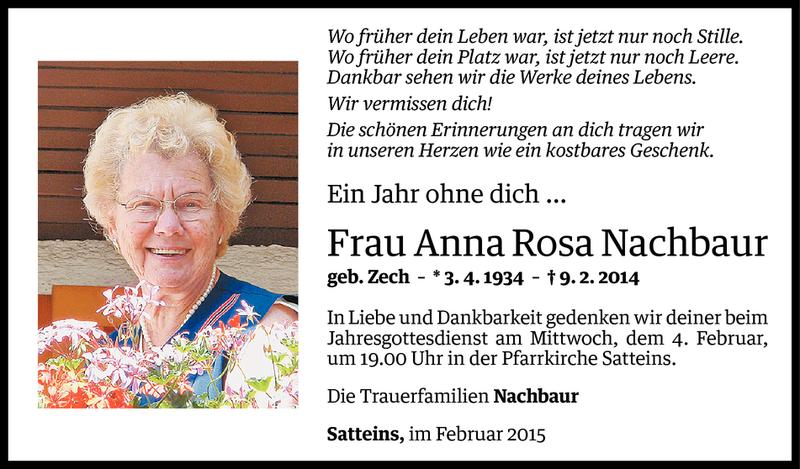  Todesanzeige für Anna Rosa Nachbaur vom 01.02.2015 aus Vorarlberger Nachrichten