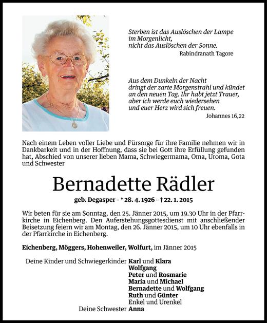 Todesanzeigen Von Bernadette Rädler | Todesanzeigen Vorarlberger ...