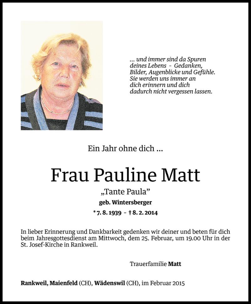  Todesanzeige für Pauline Matt vom 07.02.2015 aus Vorarlberger Nachrichten