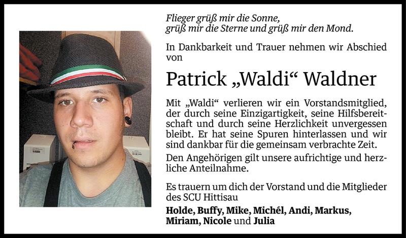 Todesanzeige für Patrick Waldner vom 26.01.2015 aus Vorarlberger Nachrichten