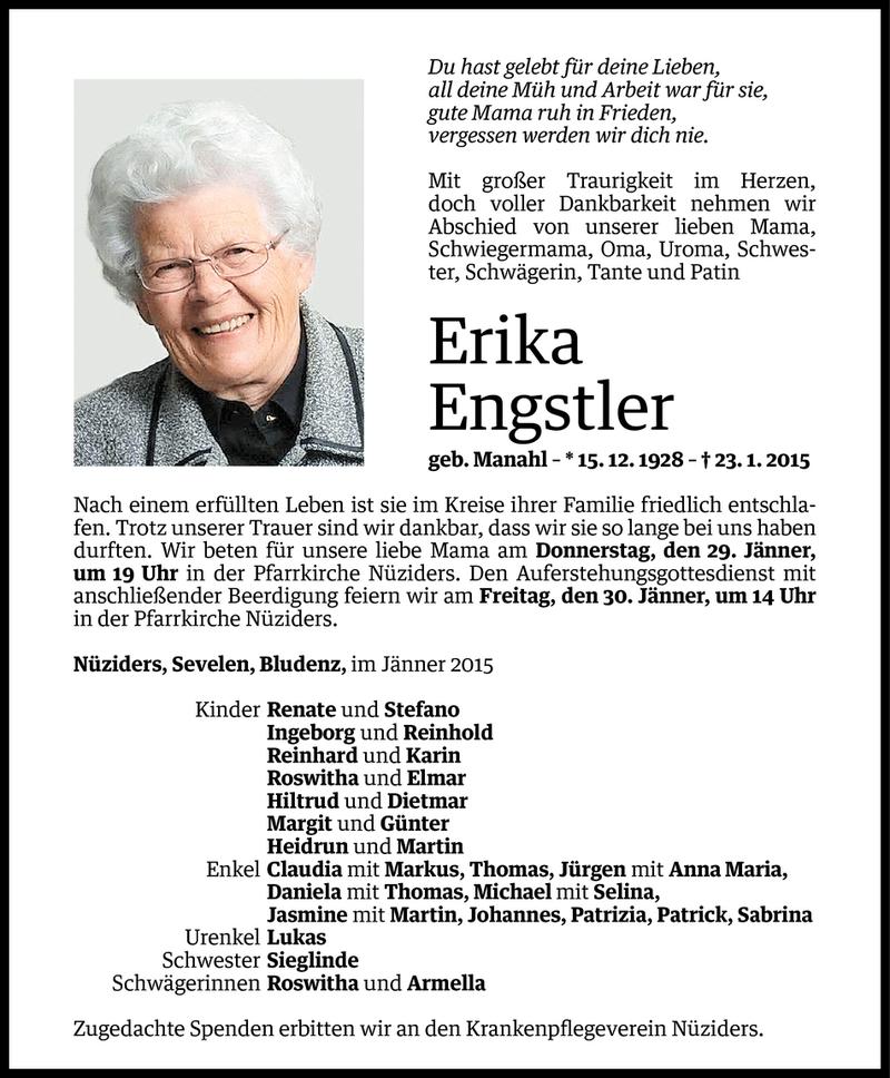  Todesanzeige für Erika Engstler vom 28.01.2015 aus Vorarlberger Nachrichten