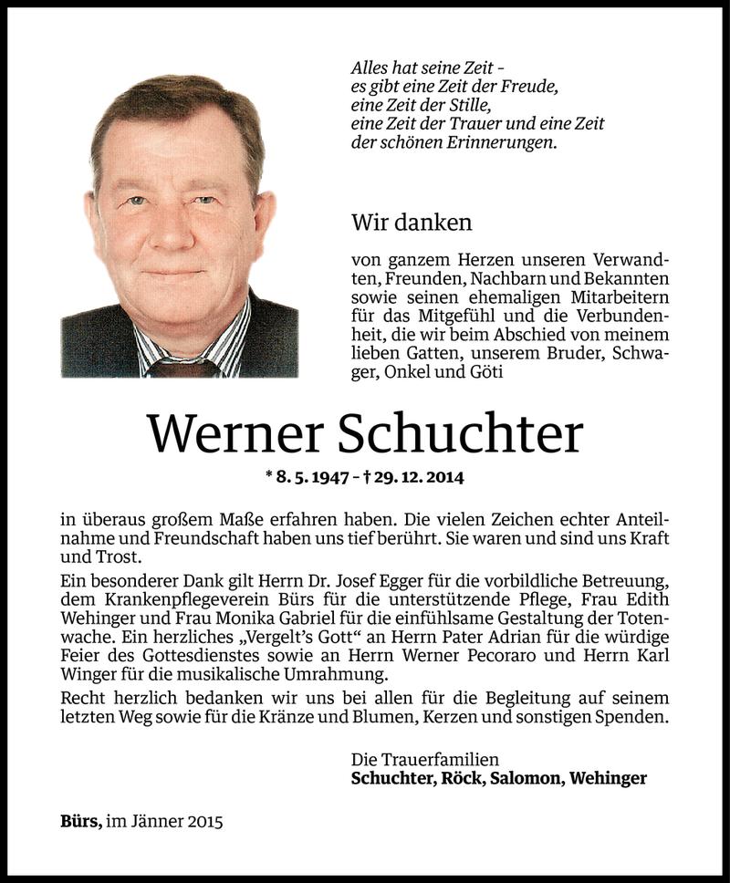  Todesanzeige für Werner Schuchter vom 30.01.2015 aus Vorarlberger Nachrichten