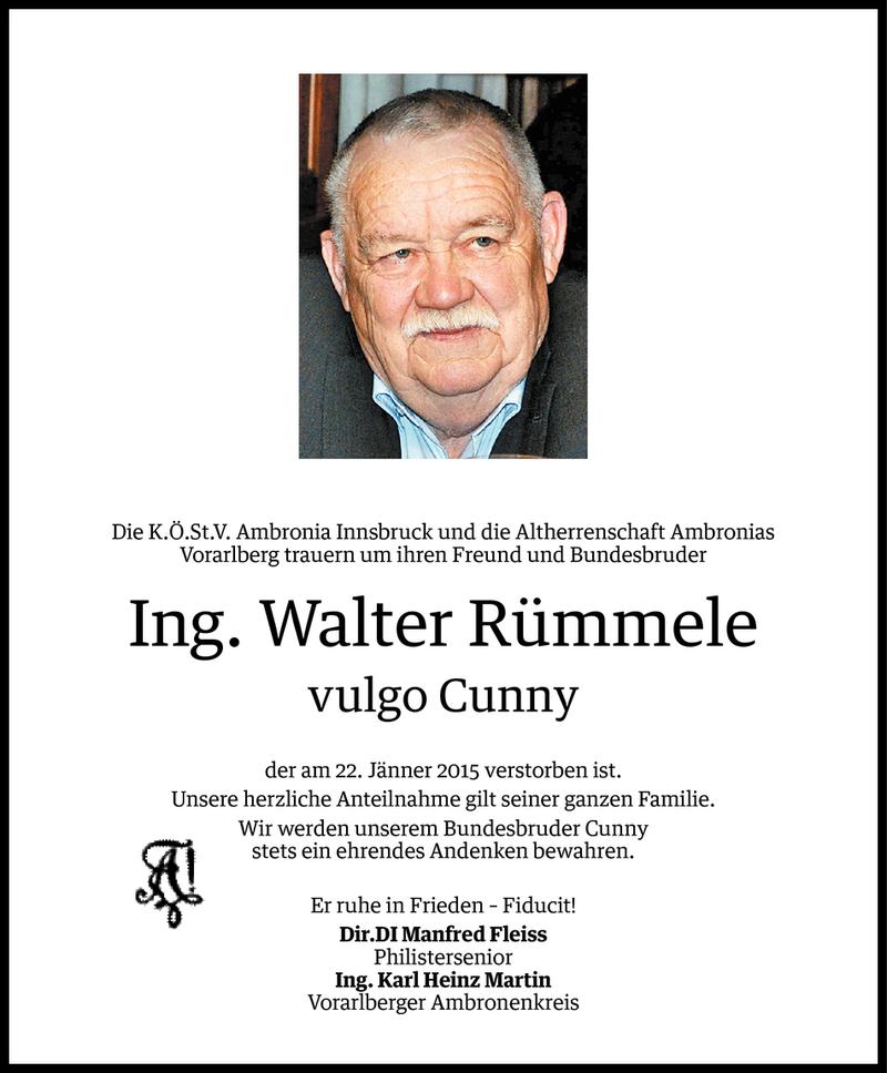  Todesanzeige für Walter Rümmele vom 27.01.2015 aus Vorarlberger Nachrichten