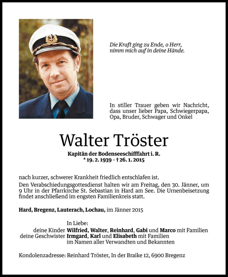  Todesanzeige für Walter Tröster vom 27.01.2015 aus Vorarlberger Nachrichten