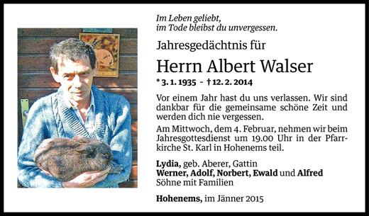 Todesanzeige von Albert Walser von Vorarlberger Nachrichten