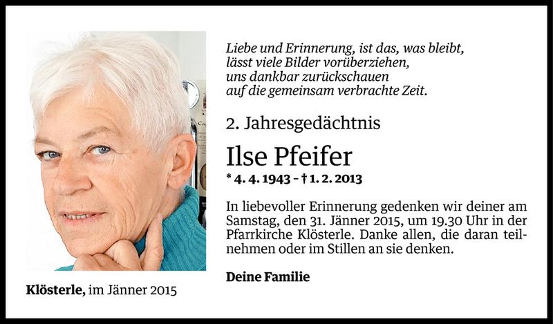  Todesanzeige für Ilse Pfeifer vom 29.01.2015 aus Vorarlberger Nachrichten