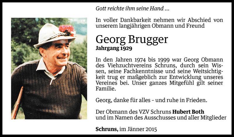  Todesanzeige für Georg Brugger vom 30.01.2015 aus Vorarlberger Nachrichten