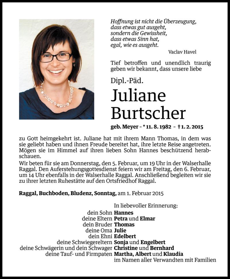  Todesanzeige für Juliane Burtscher vom 03.02.2015 aus Vorarlberger Nachrichten