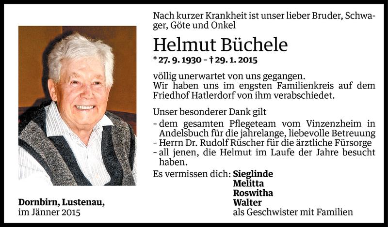  Todesanzeige für Helmut Büchele vom 07.02.2015 aus Vorarlberger Nachrichten