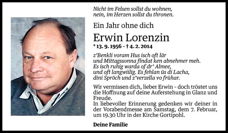  Todesanzeige für Erwin Lorenzin vom 03.02.2015 aus Vorarlberger Nachrichten