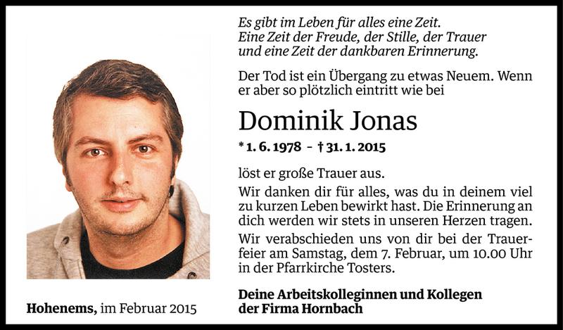  Todesanzeige für Dominik Jonas vom 05.02.2015 aus Vorarlberger Nachrichten