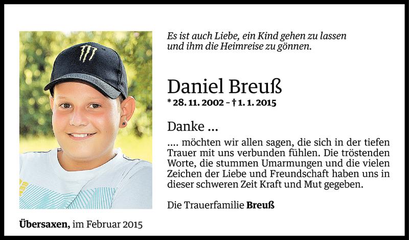  Todesanzeige für Daniel Breuß vom 06.02.2015 aus Vorarlberger Nachrichten